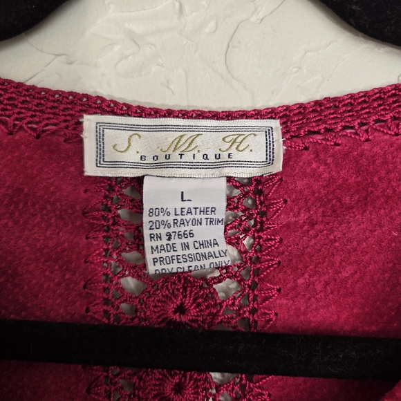 Vintage Suede Leather Crochet Rasberry Pink Jacket - Picture 11 of 12